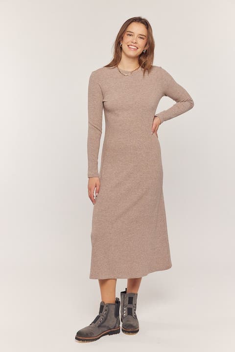 Ribbed Knit Side Slit Midi Dress