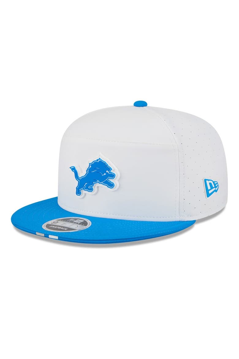 Men's New Era  White/Blue Detroit Lions 2025 NFL Training Camp Split Panel 9FIFTY Snapback Hat, Main, color, White