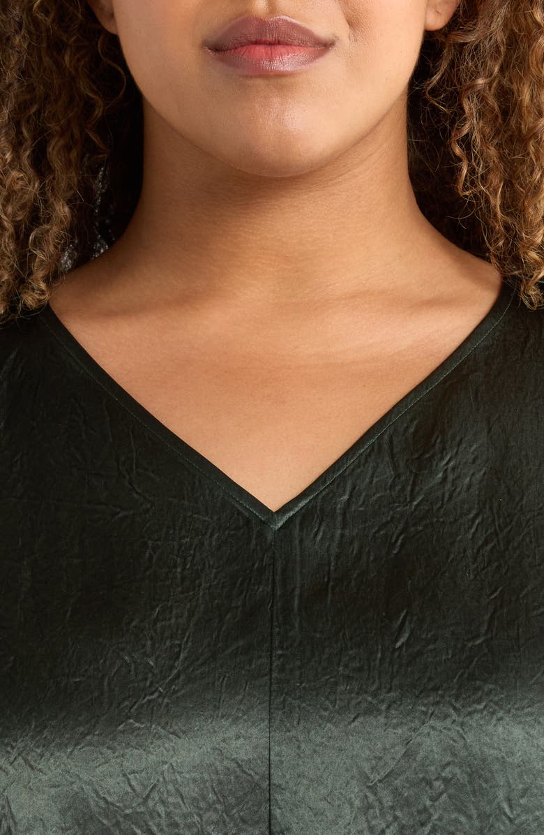 Eileen Fisher V-Neck Square Satin Top, Alternate, color, Everglade