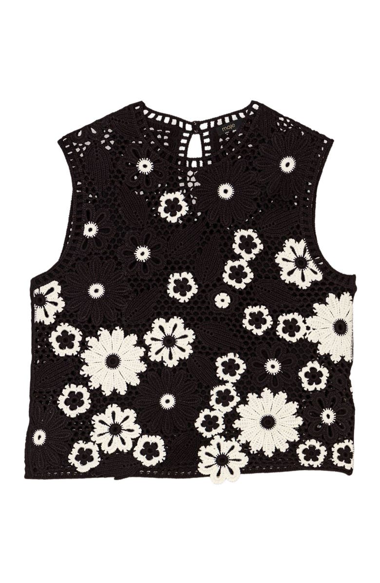 maje Floral crochet top, Main, color, Black / White