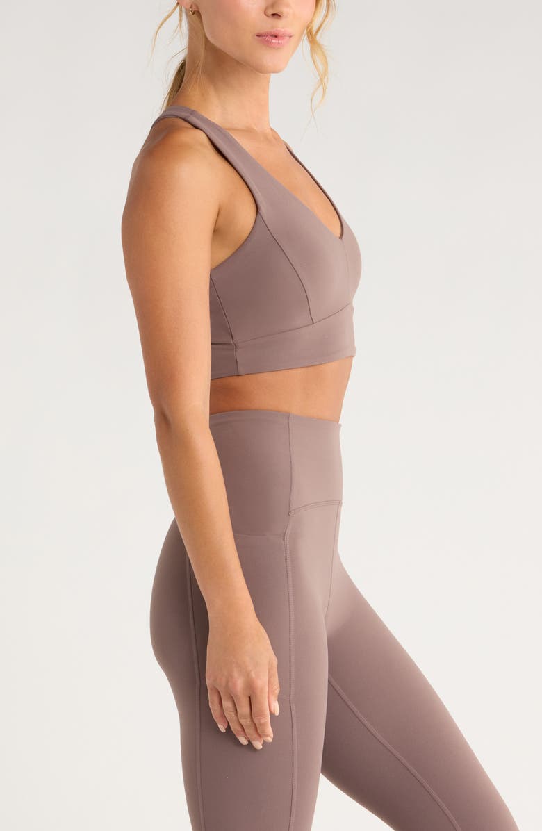 Zella Studio Luxe V-Neck Racerback Sports Bra, Alternate, color, Grey Plum