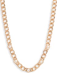 Nordstrom Imitation Pearl Accent Curb Chain Necklace