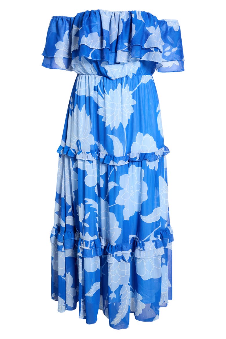 Seabloom Floral Gauri Off the Shoulder Maxi Dress, Alternate, color, COBALT-BLUE