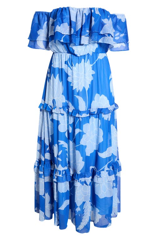 Sugarlips Seabloom Floral Gauri Off The Shoulder Maxi Dress In Blue