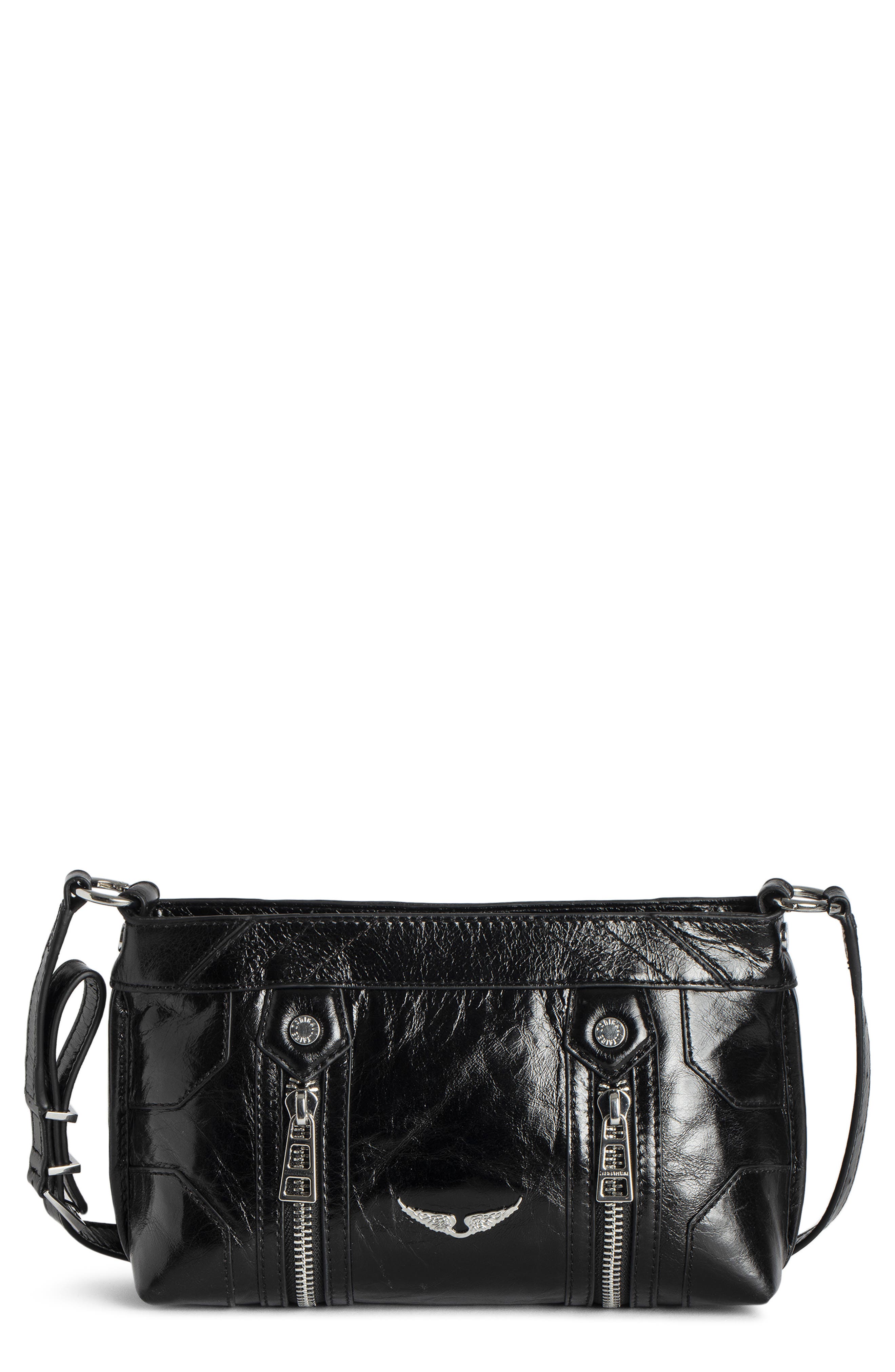 Zadig & Voltaire Sunny Mood Vintage Patent Crossbody Bag, Main, color, Noir
