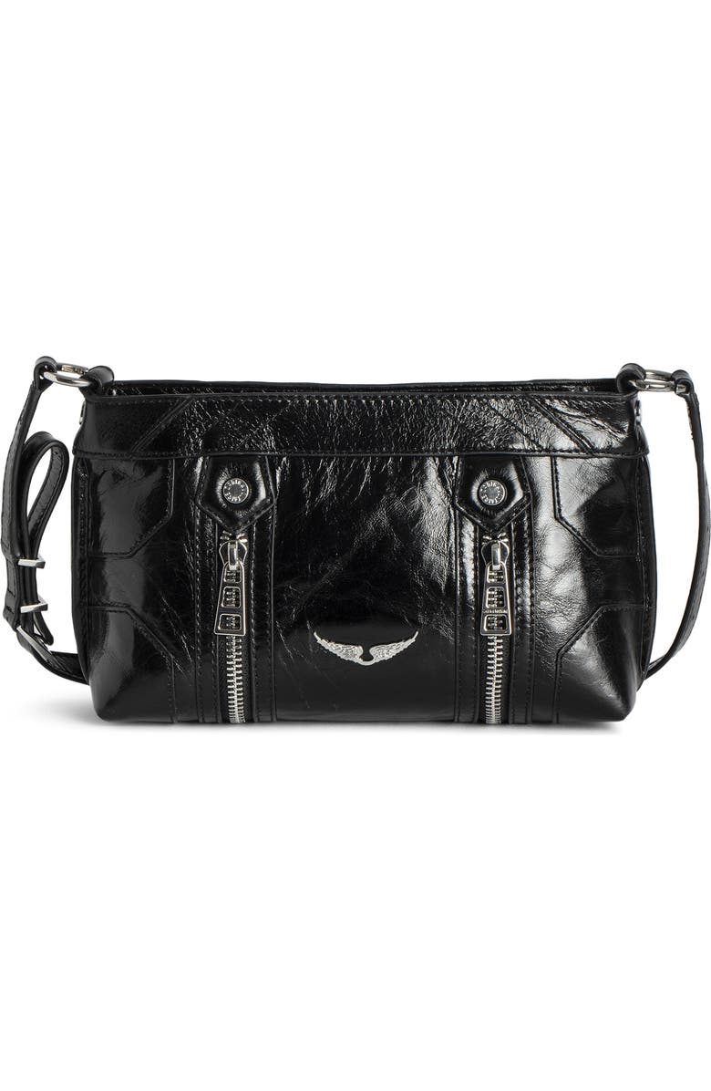 Zadig & Voltaire Sunny Mood Vintage Patent Crossbody Bag, Main, color, Noir
