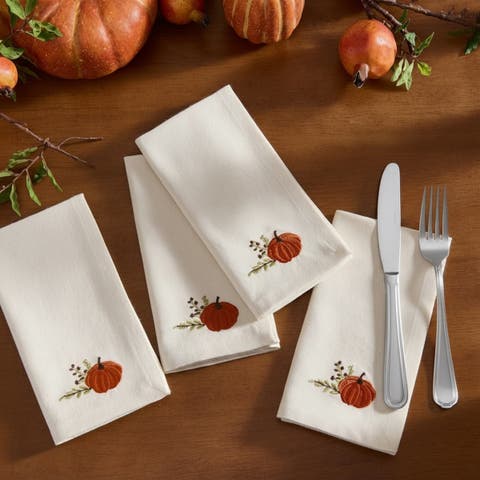 Harvest Pumpkins Embroidered Napkins Set Of 4