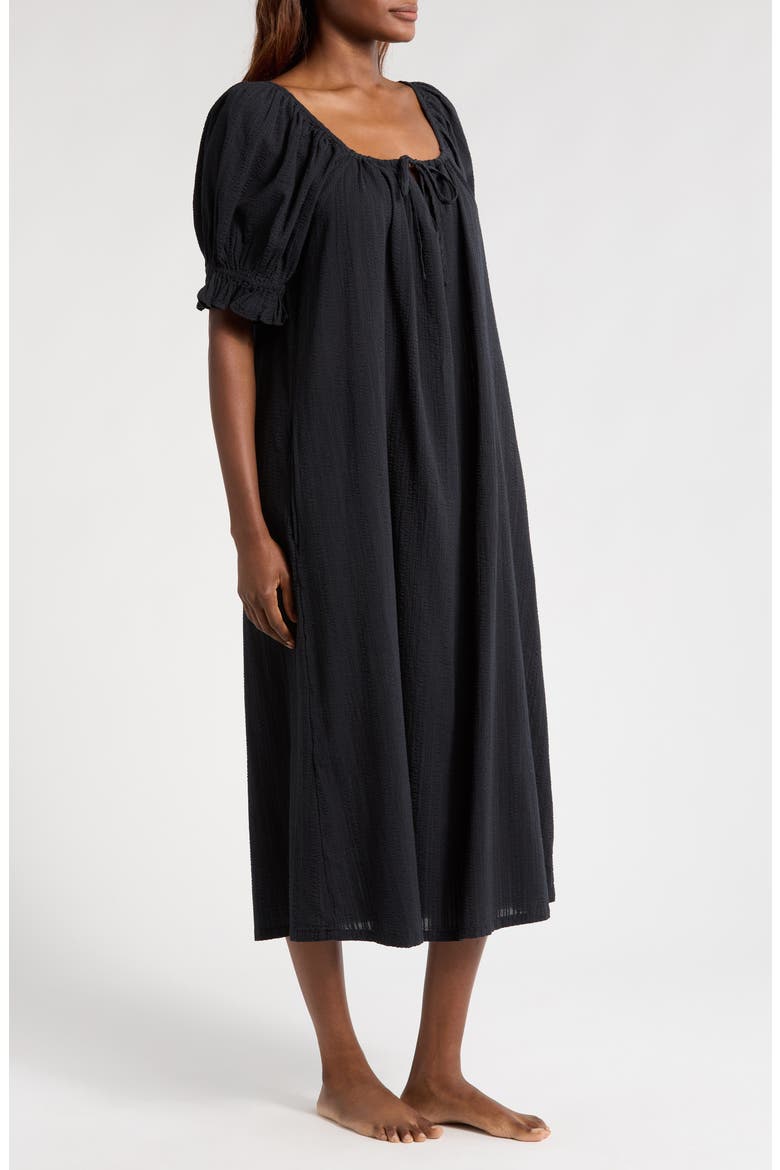 Seersucker Nightgown, Alternate, color, BLACK