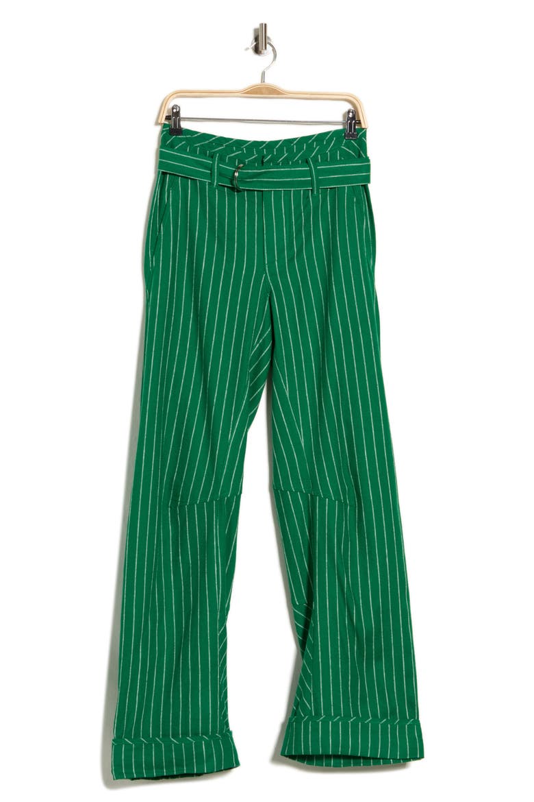 Raise the Stakes Pinstripe Belted Pants, Main, color, GREEN