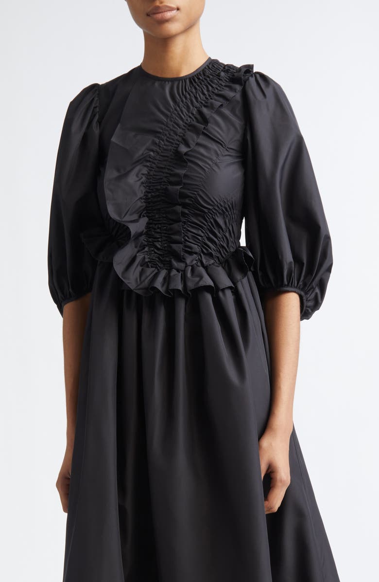 Cecilie Bahnsen Bolia Puff Sleeve Recycled Faille Dress, Alternate, color, Black