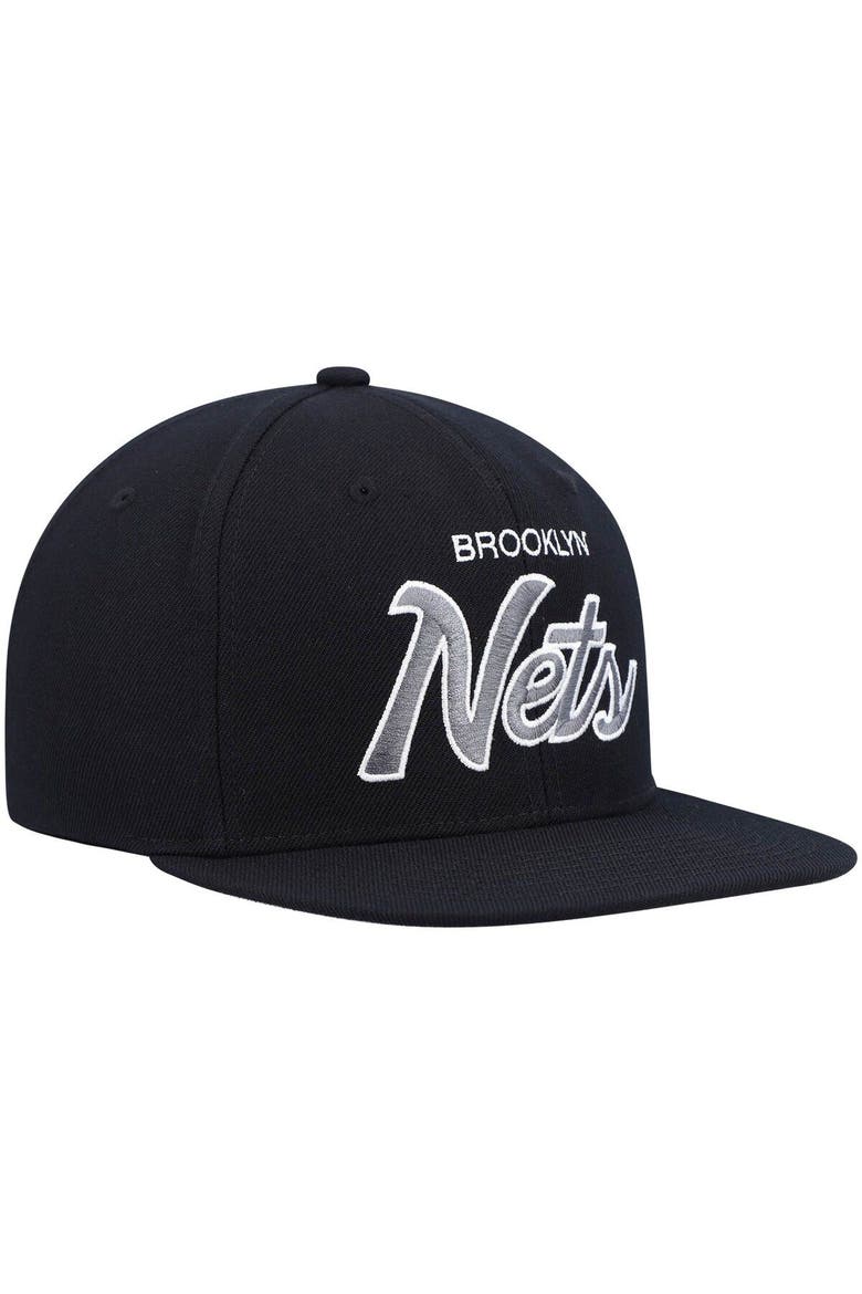 Men's Mitchell & Ness Black Brooklyn Nets Hardwood Classics Script 2.0 Snapback Hat, Alternate, color, Black