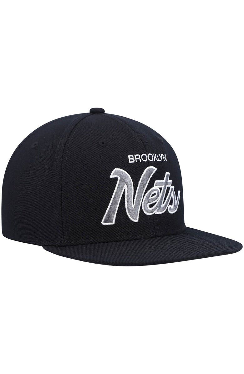 Mitchell & Ness Men's Mitchell & Ness Black Brooklyn Nets Hardwood Classics Script 2.0 Snapback Hat, Alternate, color, Black