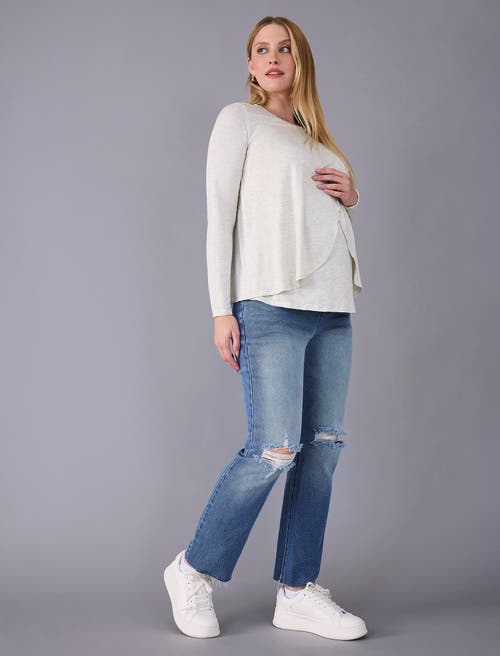 Motherhood Maternity Crewneck Long Sleeve Draped Nursing Tee In White