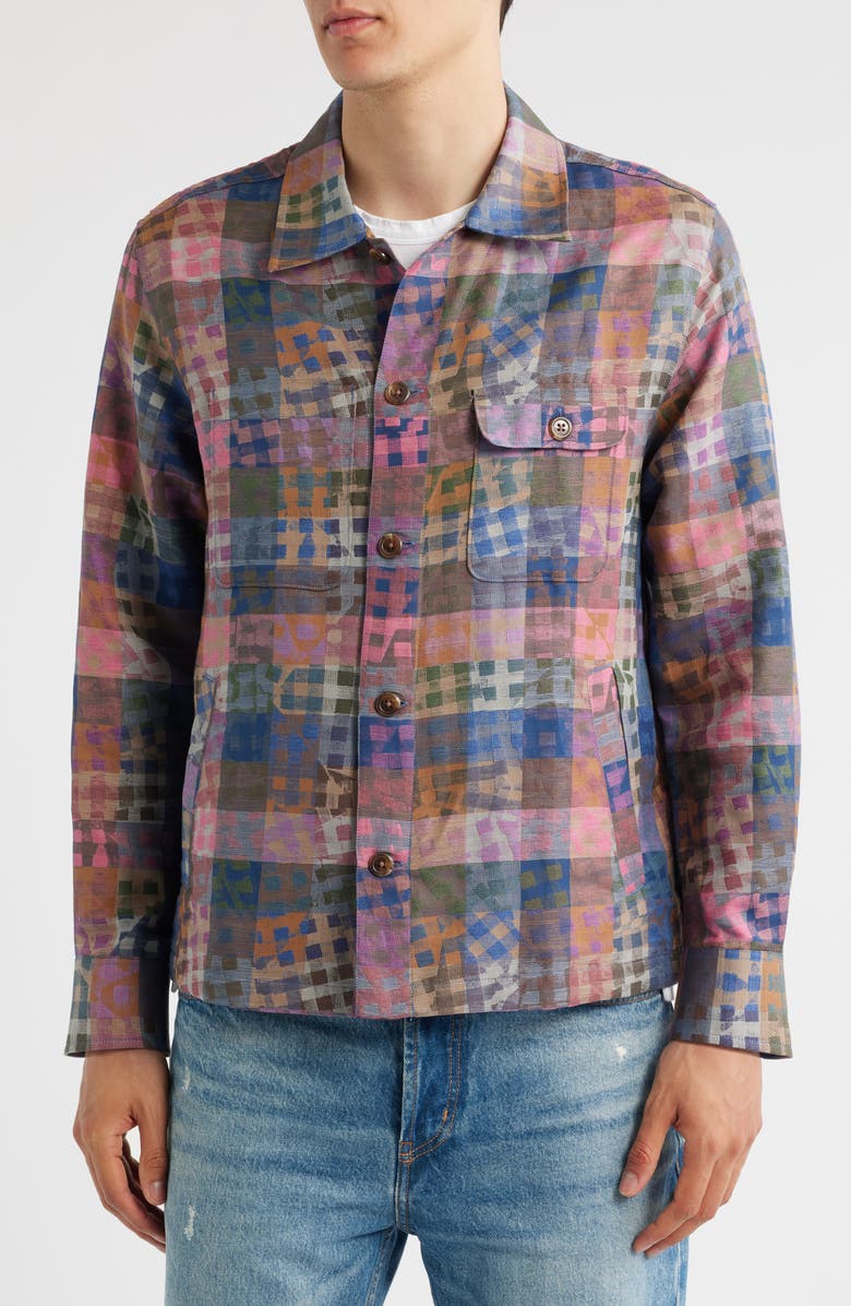 Corridor Rocko Patchwork Jacquard Cotton & Linen Military Shirt Jacket, Alternate, color, 
