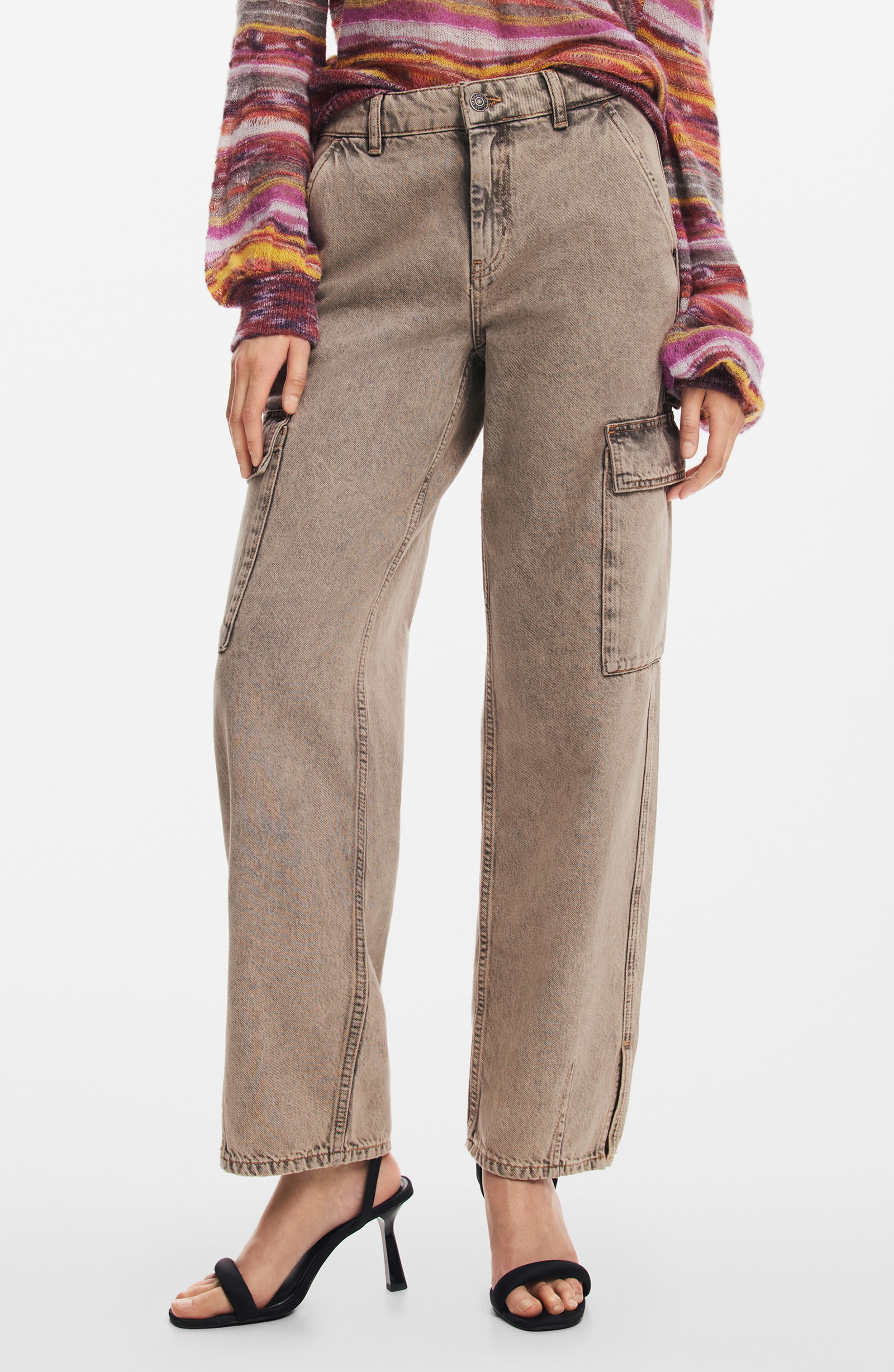 Desigual Casandr Straight Leg Denim Cargo Jeans in Black 