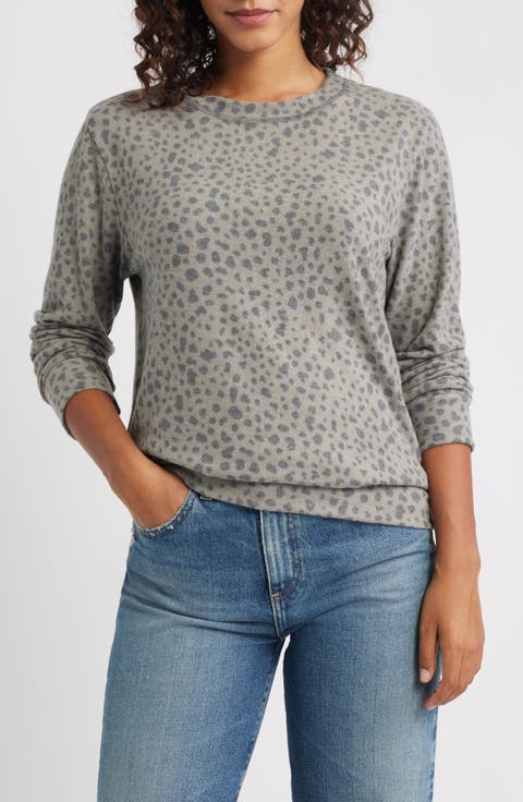 Brushed Animal Print Long Sleeve Crewneck Top