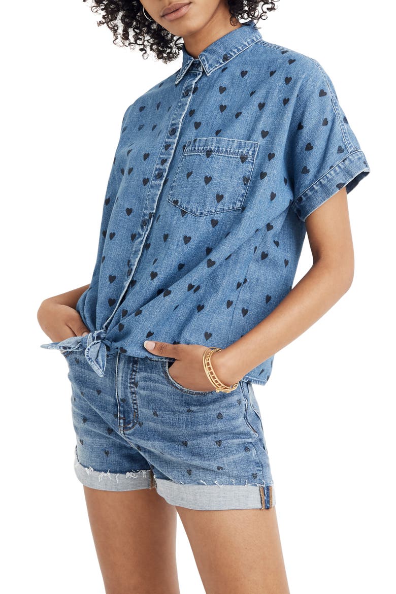 Tie-Front Denim Shirt, Main, color, HARWELL WASH