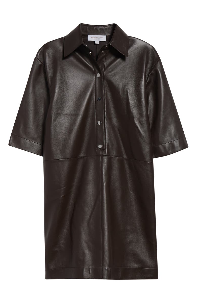 Michael Kors Collection Elbow Sleeve Lambskin Leather Shirtdress, Alternate, color, Chocolate