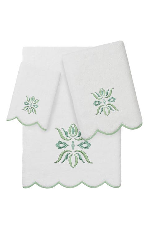 Flower Crest Scallop 3-Piece Towel Set