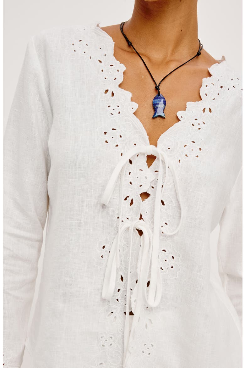 Fleur Eyelet Linen Shirt, Alternate, color, WHITE