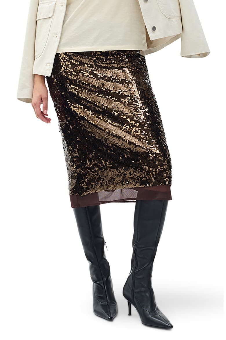 Lucy Sequin Pencil Skirt, Main, color, COFFEE