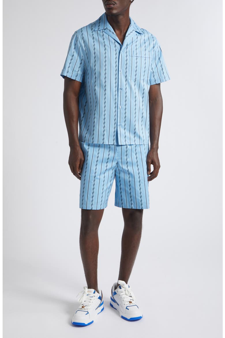 Greca Stripe Jacquard Shorts, Alternate, color, BRIGHT AVIO BLACK