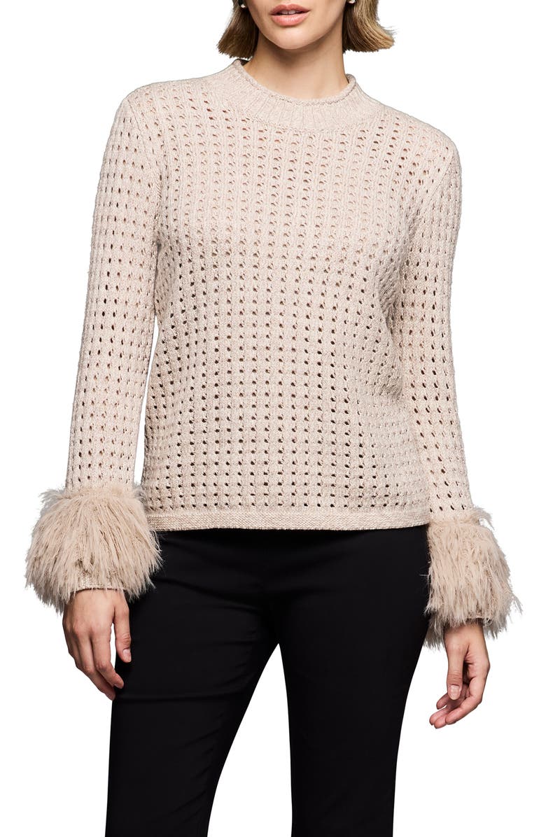 NIC+ZOE Party Cuff Pointelle Sweater, Main, color, Cream Multi