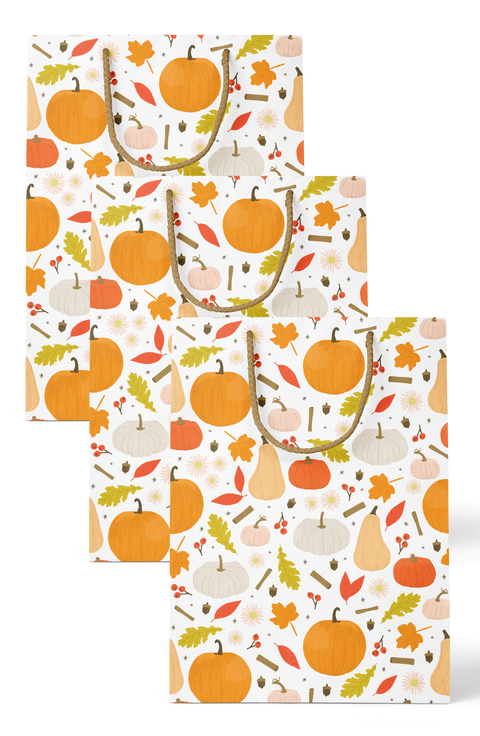 Hello Pumpkin Pattern Fall Gift Bag Set of 3