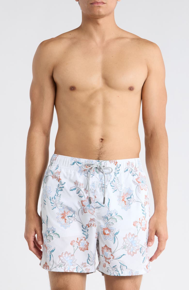 Vintage Summer Ponji Print Volley Swim Trunks, Main, color, Ivory