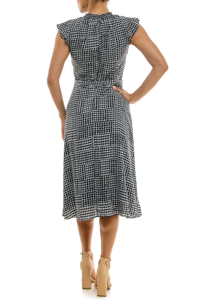 Smock Chiffon Midi Dress, Alternate, color, BLACK/WHITE LAYOUT