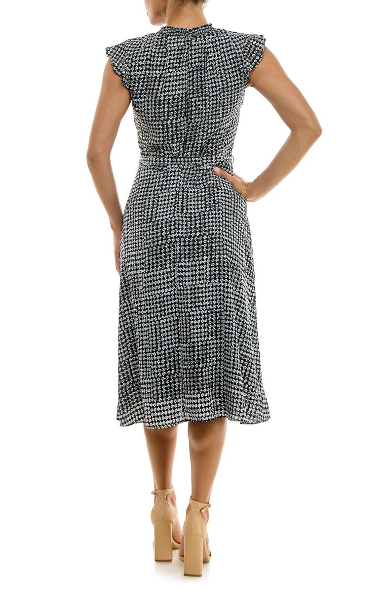 Nina Leonard Smock Chiffon Midi Dress, Alternate, color, Black/White Layout