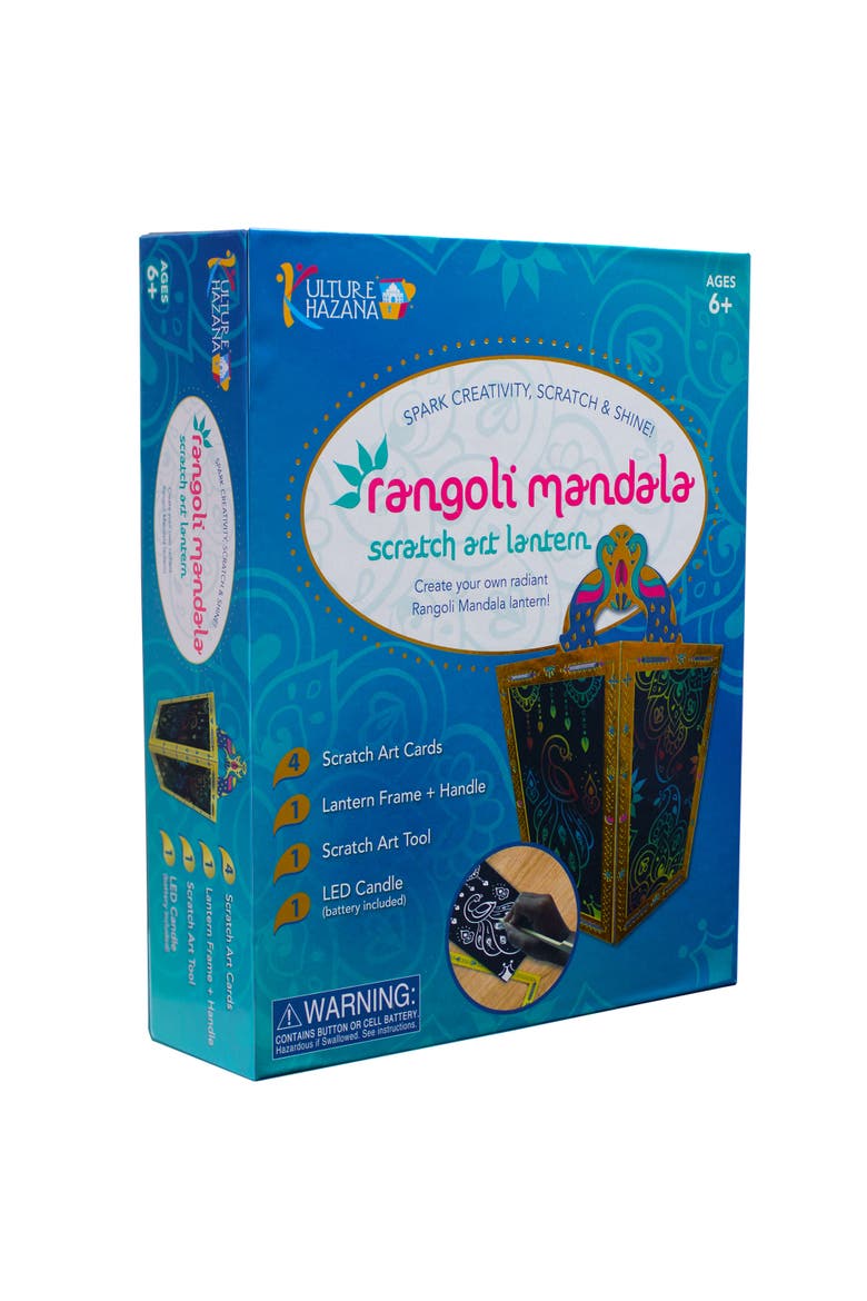Rangoli Mandala Scratch Art Lantern DIY Craft Kit, Main, color, Multicolored