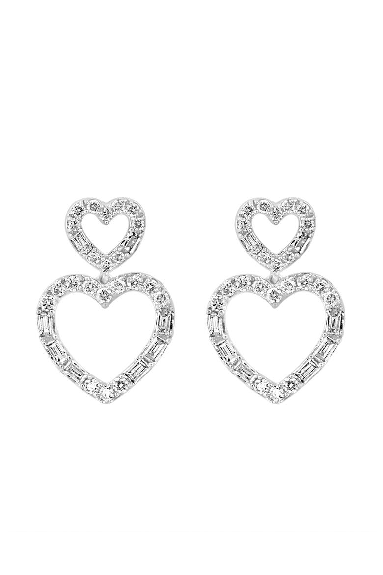 14K White Gold Diamond Open Heart Drop Earrings, Main, color, 14K Gold