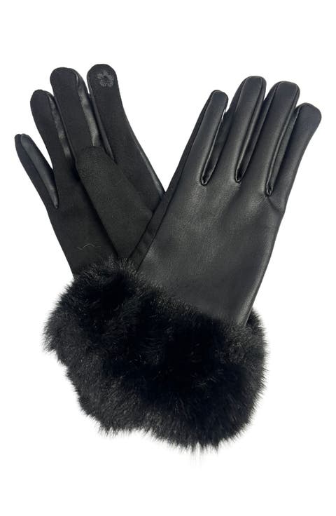 Faux Leather Gloves with Faux Fur Cuff