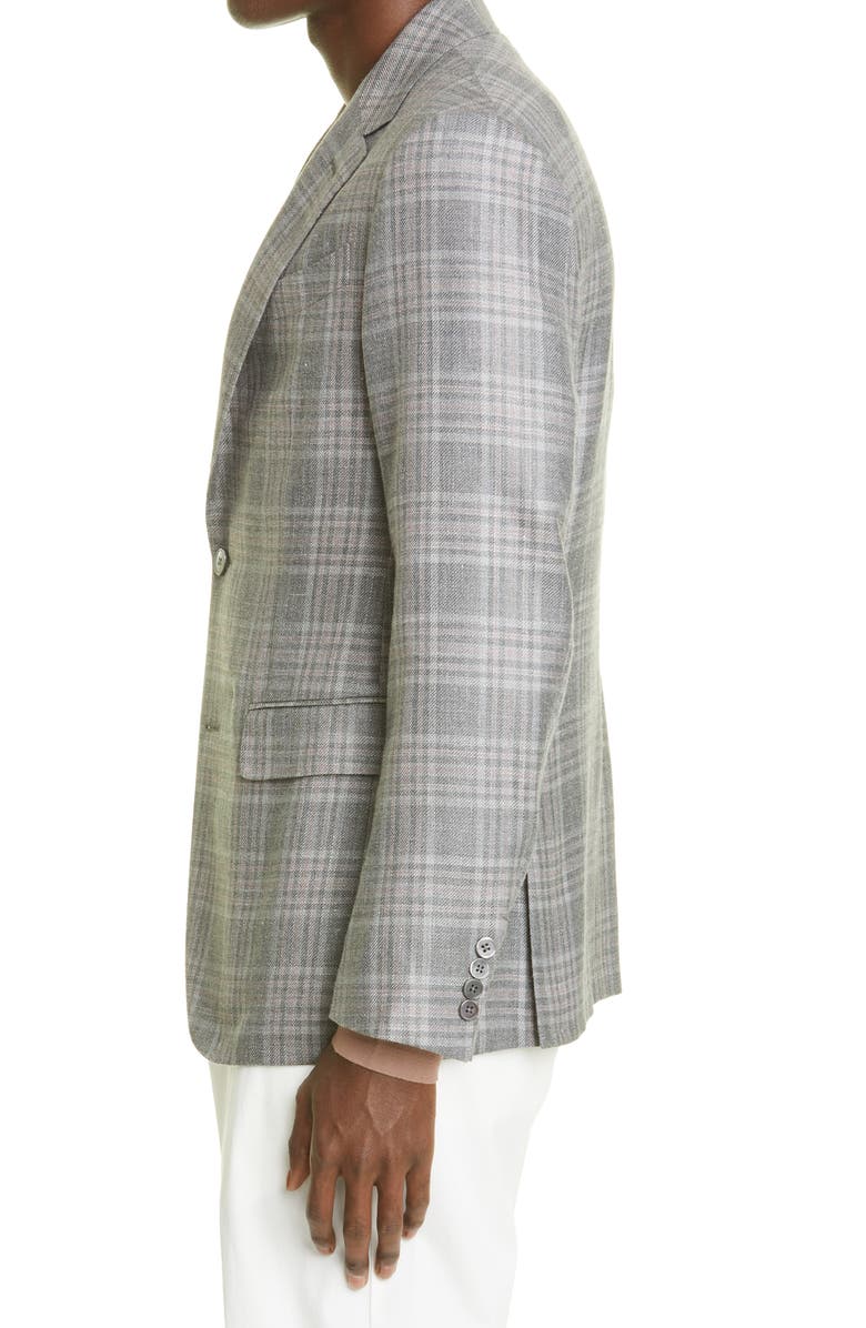 ZEGNA Prince of Wales Easy Fit Cashmere, Silk & Hemp Blazer, Alternate, color, 