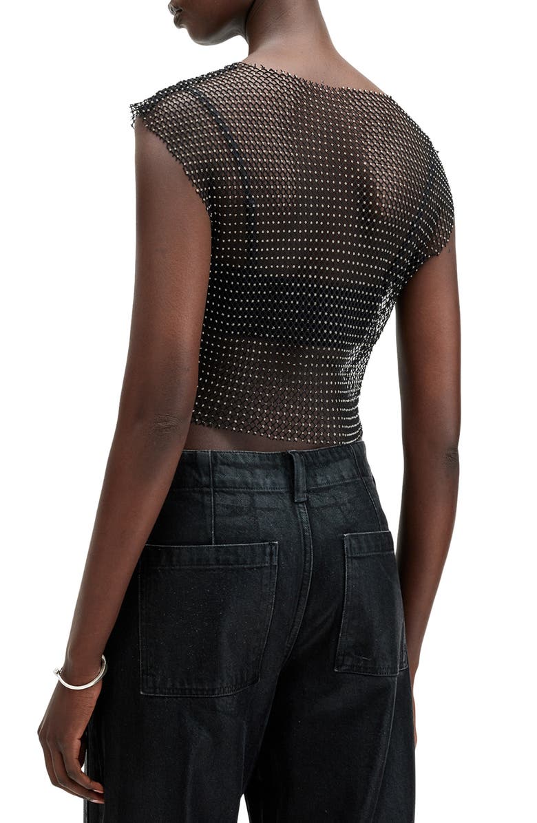 AllSaints Calytrix Sparkle Mesh Crop Top, Alternate, color, Black