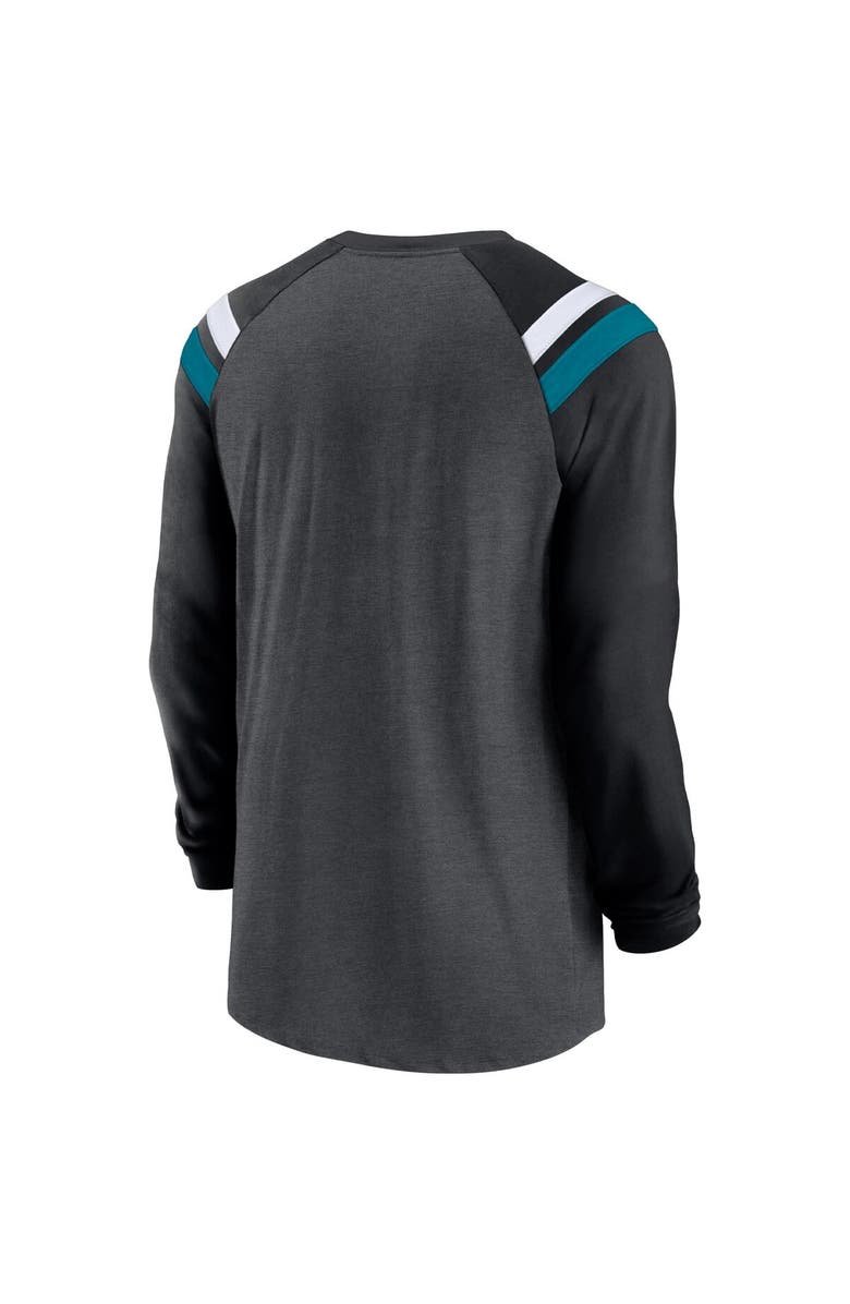 Nike Men's Nike Heathered Charcoal/Black Jacksonville Jaguars Tri-Blend Raglan Athletic Long Sleeve Fashion T-Shirt, Alternate, color,