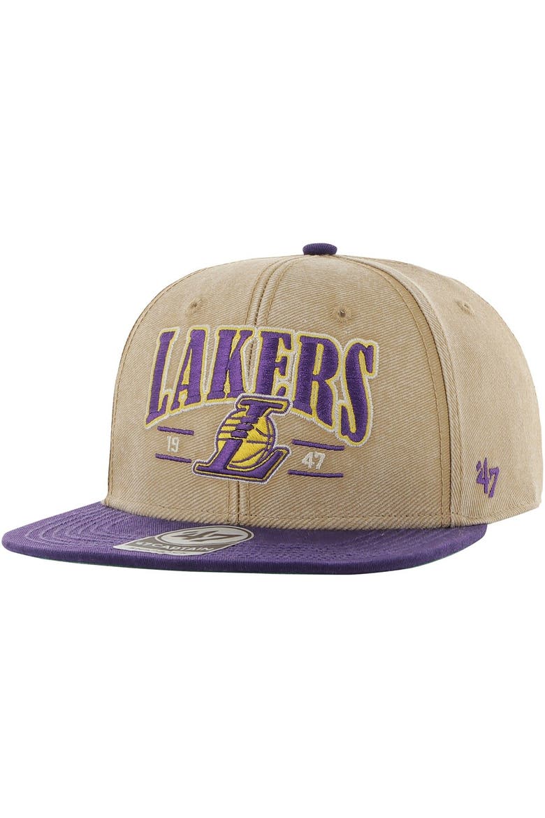 Men's '47 Khaki/Purple Los Angeles Lakers Chilmark Captain Snapback Hat, Main, color, Khaki