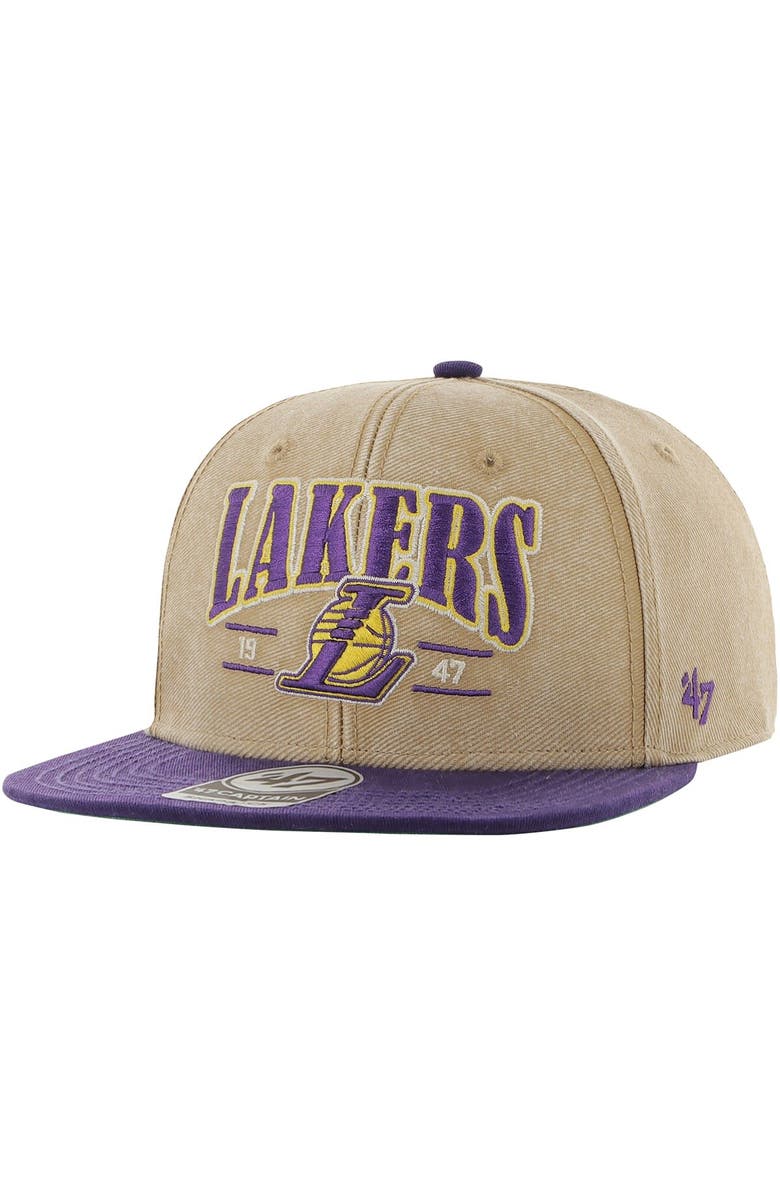 '47 Men's '47 Khaki/Purple Los Angeles Lakers Chilmark Captain Snapback Hat, Main, color, Khaki