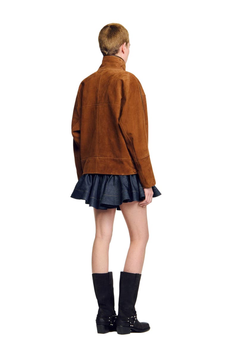 SANDRO Oversized suede jacket, Alternate, color, Brown