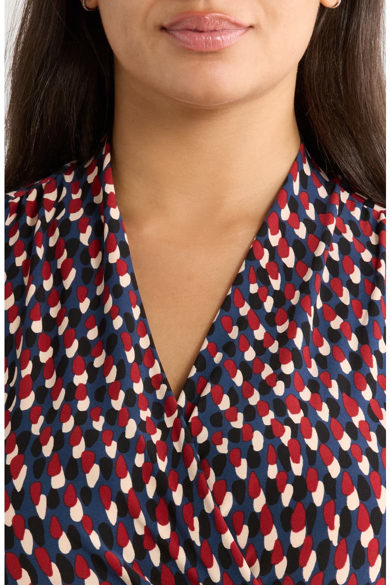 Abstract Print Faux Wrap Top, Alternate, color, BLUE CARBON MULTI