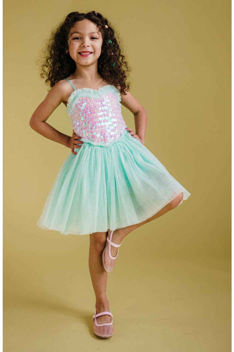 Kids' Shimmer Tulle Dress, Alternate, color, MINT