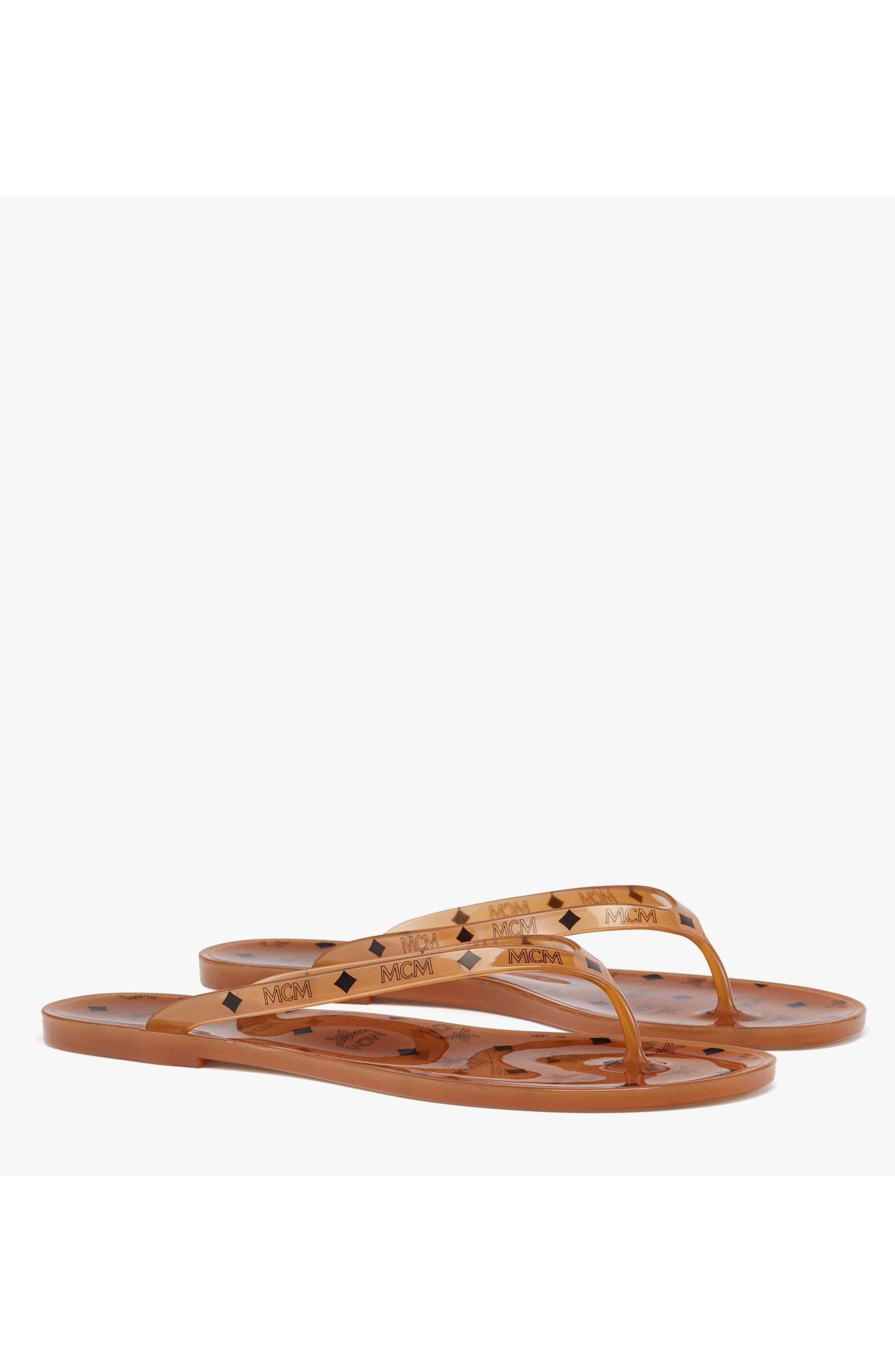 MCM Monogram Jelly Thong Sandals, Main, color, Cognac