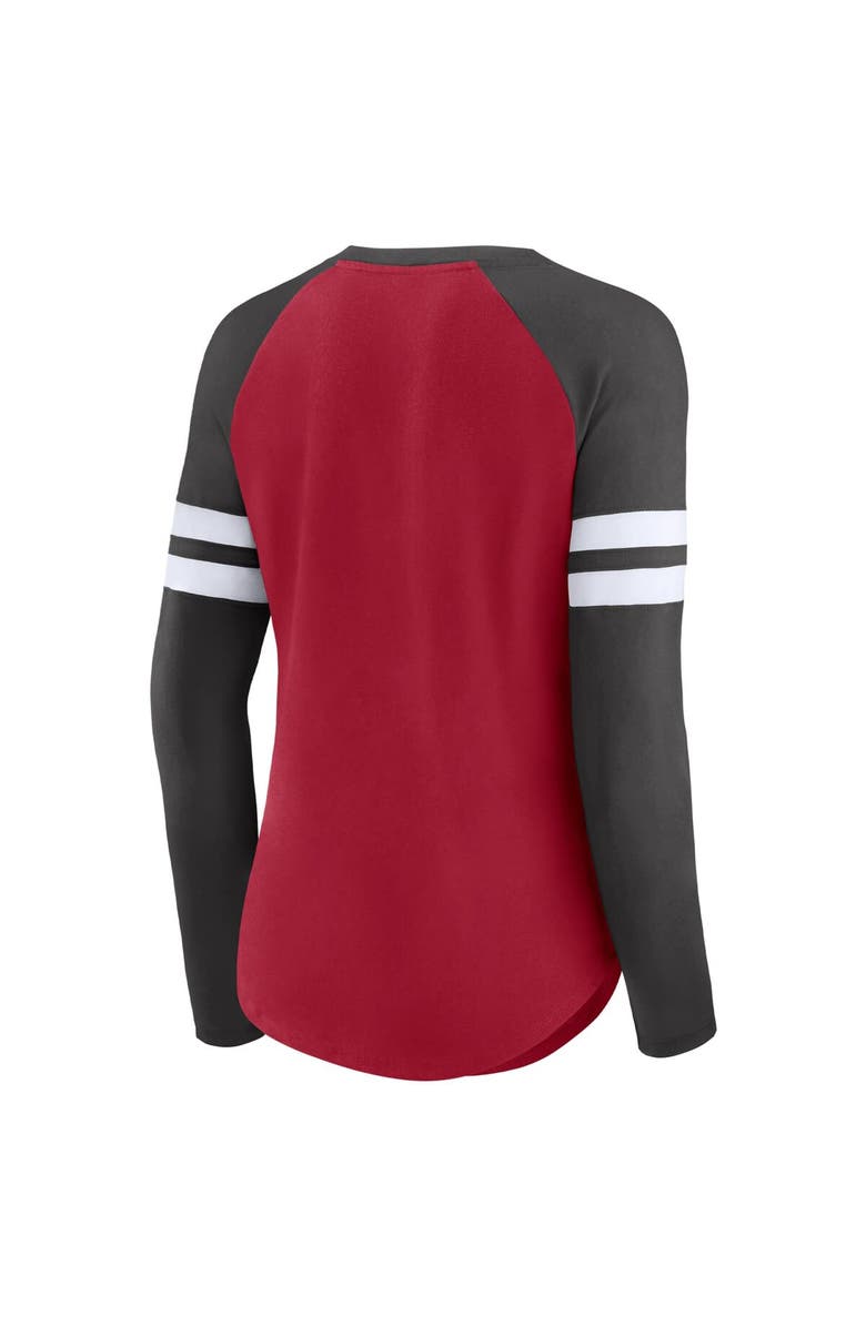 FANATICS Women's Fanatics Branded Red/Pewter Tampa Bay Buccaneers True to Form Raglan Lace-Up V-Neck Long Sleeve T-Shirt, Alternate, color, 