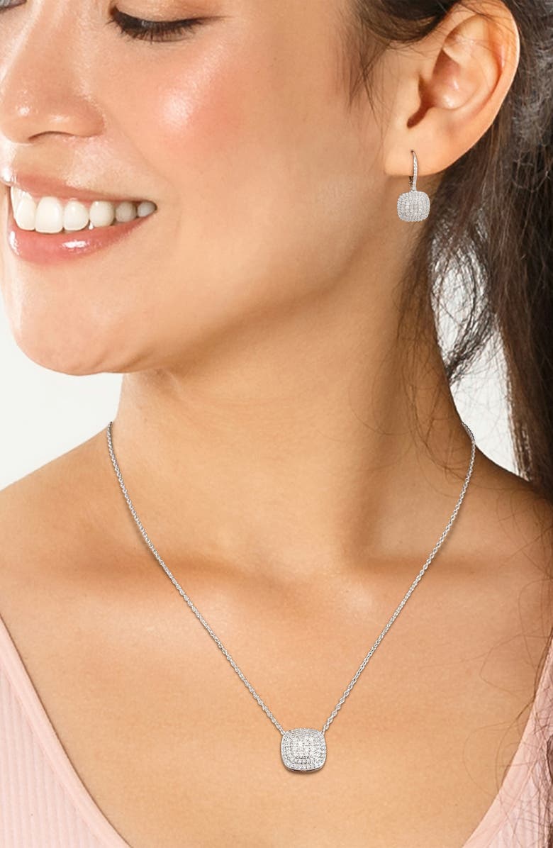 DELMAR Double Halo Diamond Pendant Necklace & Drop Earrings Set - 0.44ct., Alternate, color, 