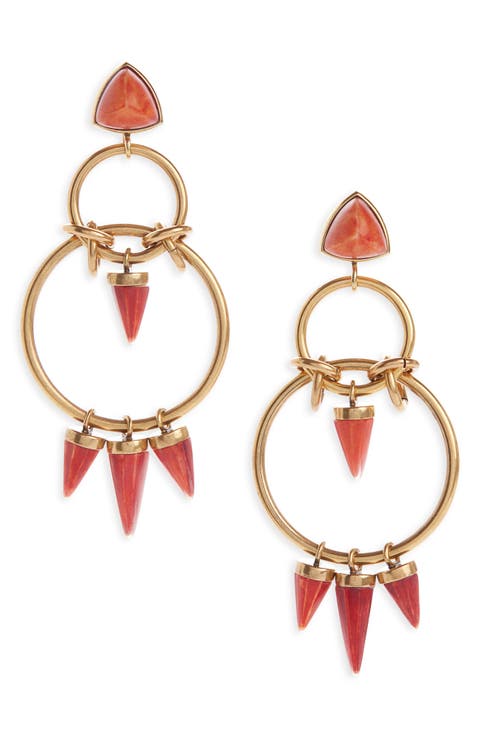 Spike Charm Double Drop Frontal Hoop Earrings