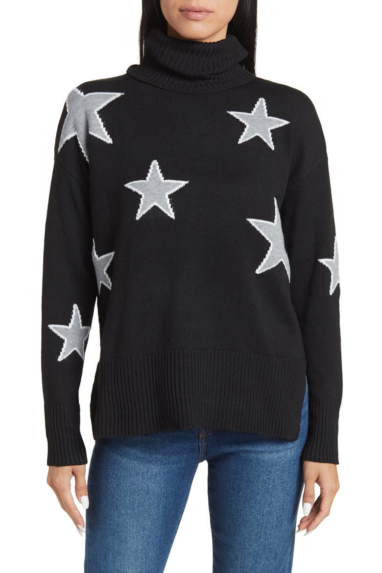Outlined Star Oversized Turtleneck Sweater, Main, color, BLACK/ GREY/ WHITE