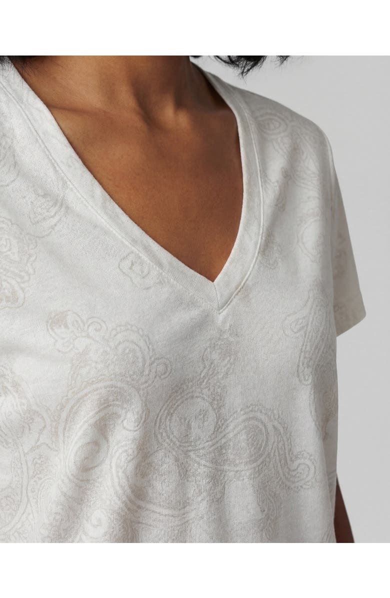 Lords of Harlech Monstera Floral Mens Wool Vneck Tee, Alternate, color, Monstera Floral Coral
