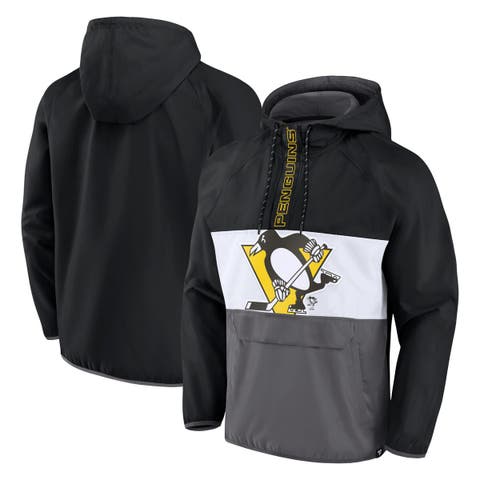 Men's Fanatics Branded Black Pittsburgh Penguins Flagrant Foul Anorak Raglan Half-Zip Hoodie Jacket