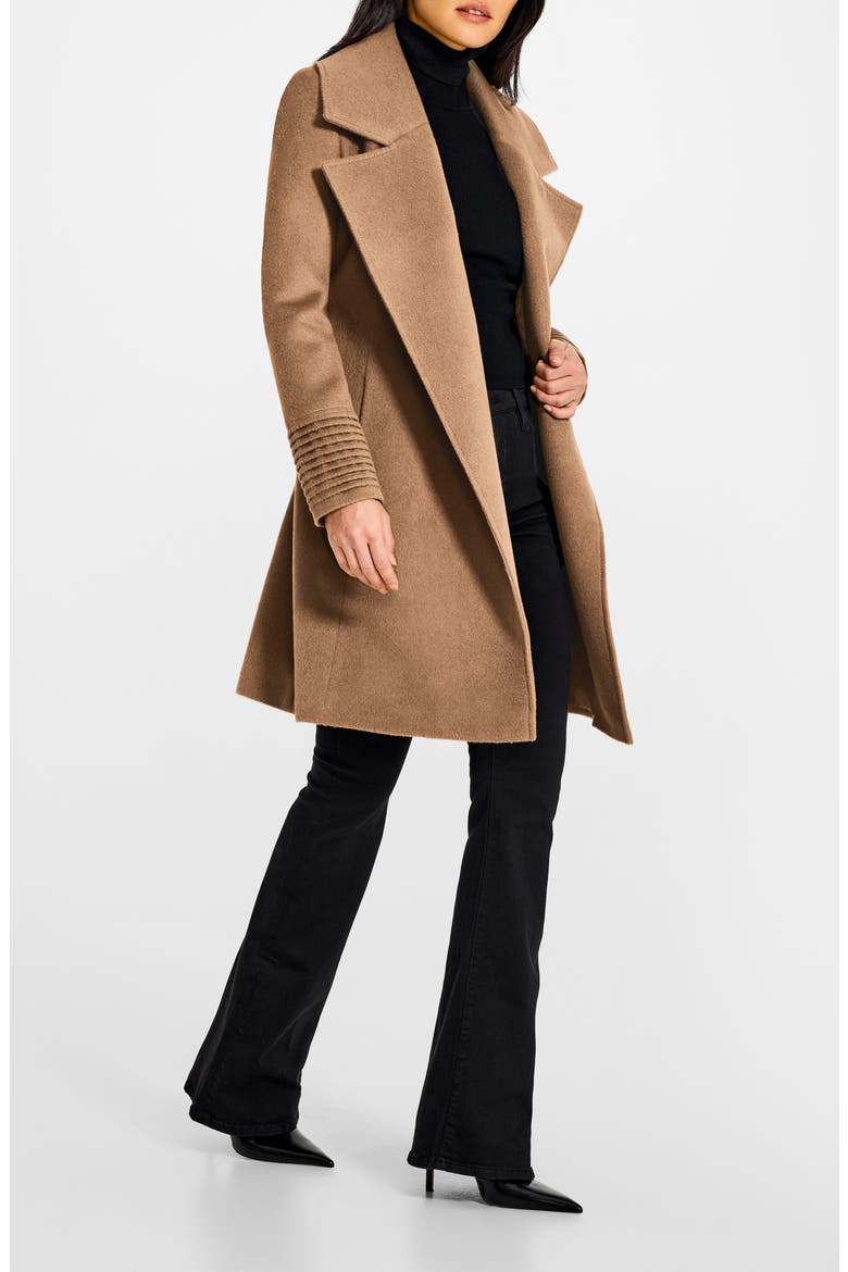 Baby Alpaca & Wool Large Notched Lapel Wrap Coat, Alternate, color, BROWN